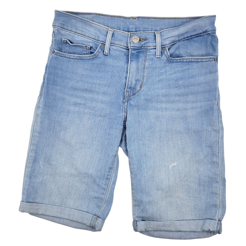 Levi's Shorts Women's 28 Light Blue Low Rise Rolled Cuffed Bermuda Denim Beachy